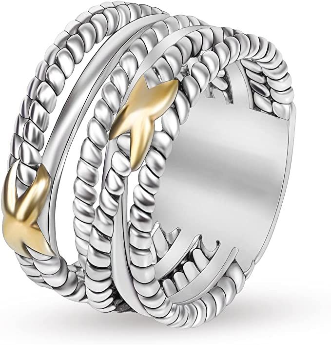 Myshiwu 12mm Wide Band Ring for Women Twisted Cable Wire Designer Two-tone Ring Fashion Brand Jew... | Amazon (US)