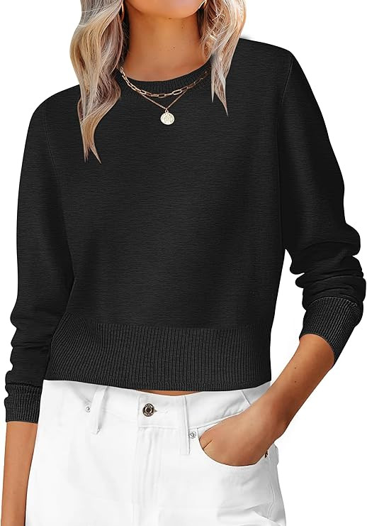 ANRABESS Women’s Long Sleeve Sweaters Cropped Crew Neck Business Casual Light Weight Sweater To... | Amazon (US)