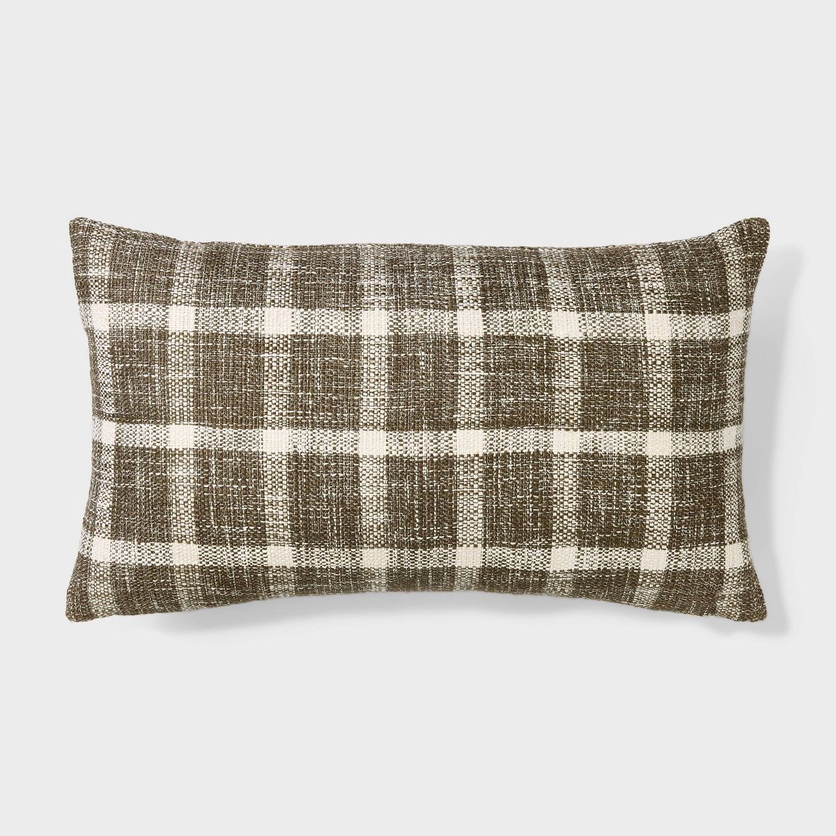 Woven Plaid with Faux Leather Zipper Lumbar Throw Pillow Brown - Threshold™ designed with Studi... | Target