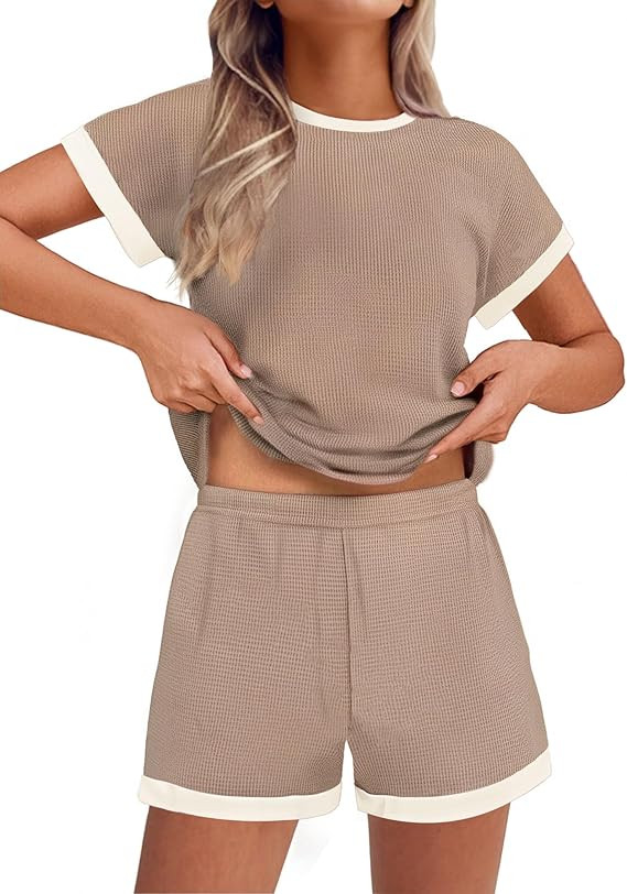 EKOUAER 2 Piece Sets for Women Summer Outfits Cute Stripe Knit T Shirts Shorts Matching Lounge Se... | Amazon (US)