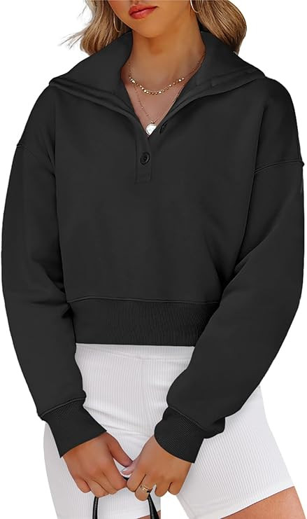 Prinbara Womens Oversized Sweatshirts Button Down V Neck Pullover Drop Shoulder Cropped Hoodie Y2... | Amazon (US)