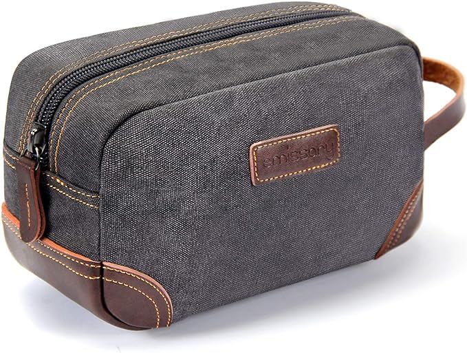 emissary Men's Toiletry Bag, Leather and Canvas Travel Toiletry Bag, Dopp Kit for Men, Travel Bat... | Amazon (US)