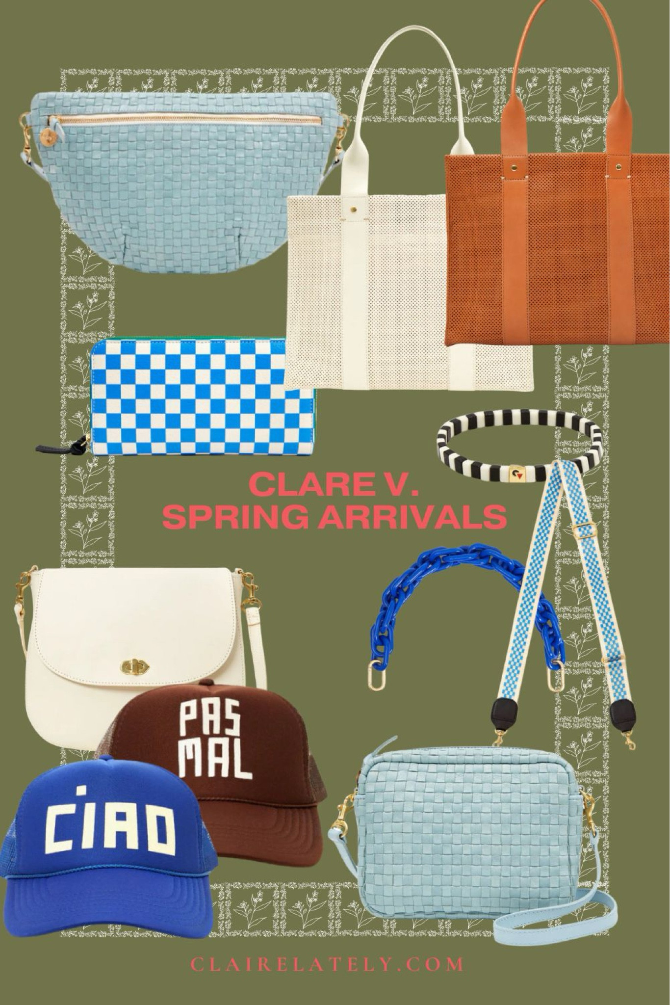 Clare v new arrivals for spring - perforated tote bags, trucker hats, cool blues, a check wallet, sling bag, fresh straps, and more
❤️ CLAIRE LATELY 

#LTKitbag #LTKstyletip #LTKSeasonal