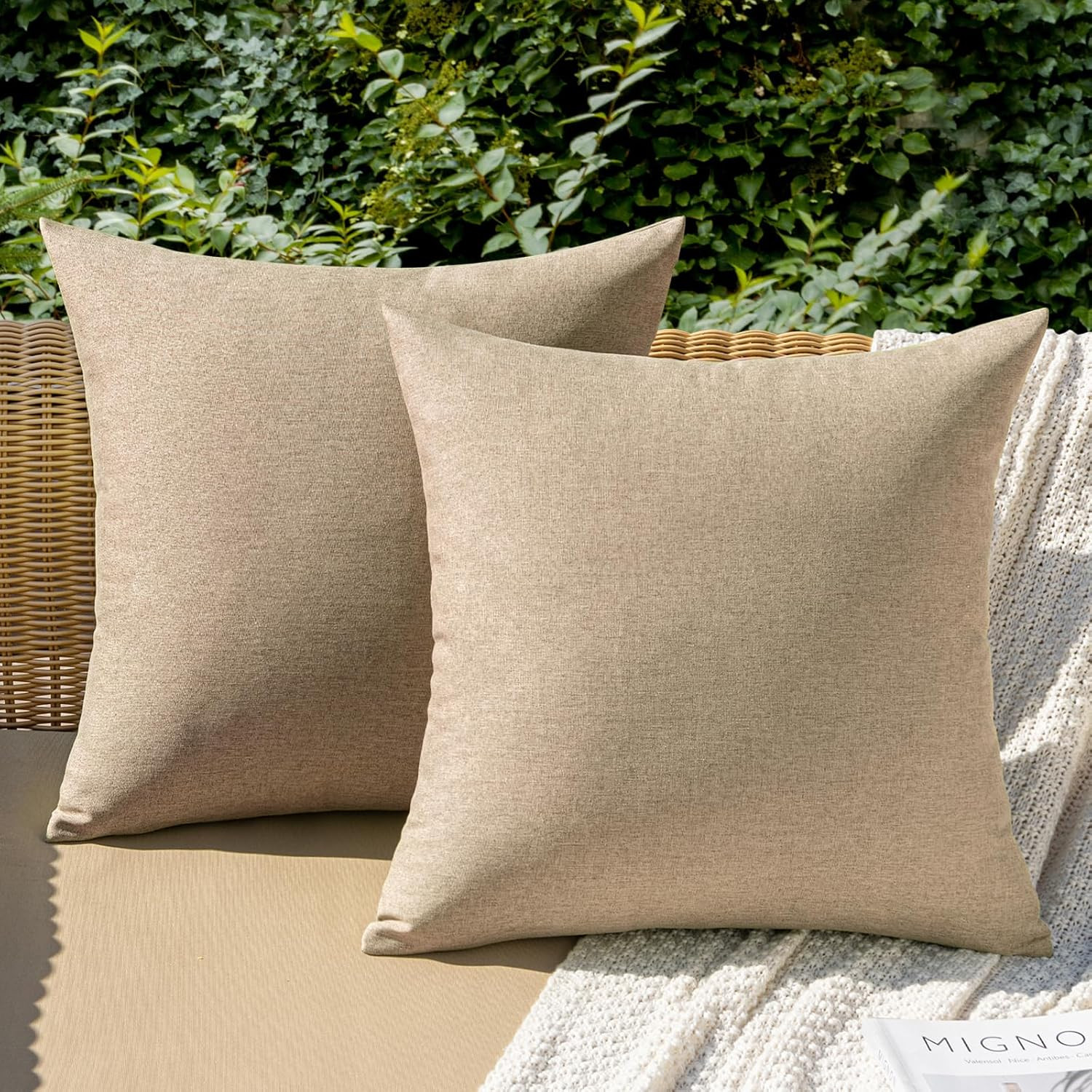 MIULEE Pack of 2 Decorative Outdoor Solid Waterproof Throw Pillow Covers Faux Linen Garden Farmho... | Amazon (US)