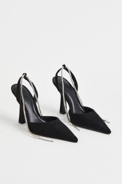 Rhinestone chain-detail court shoes - Black - Ladies | H&M GB | H&M (UK, MY, IN, SG, PH, TW, HK)