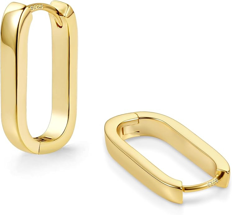 925 Sterling Silver Hoop Earrings for Women Small Square Hypoallergenic 14K Gold Plated Hoop Earr... | Amazon (US)