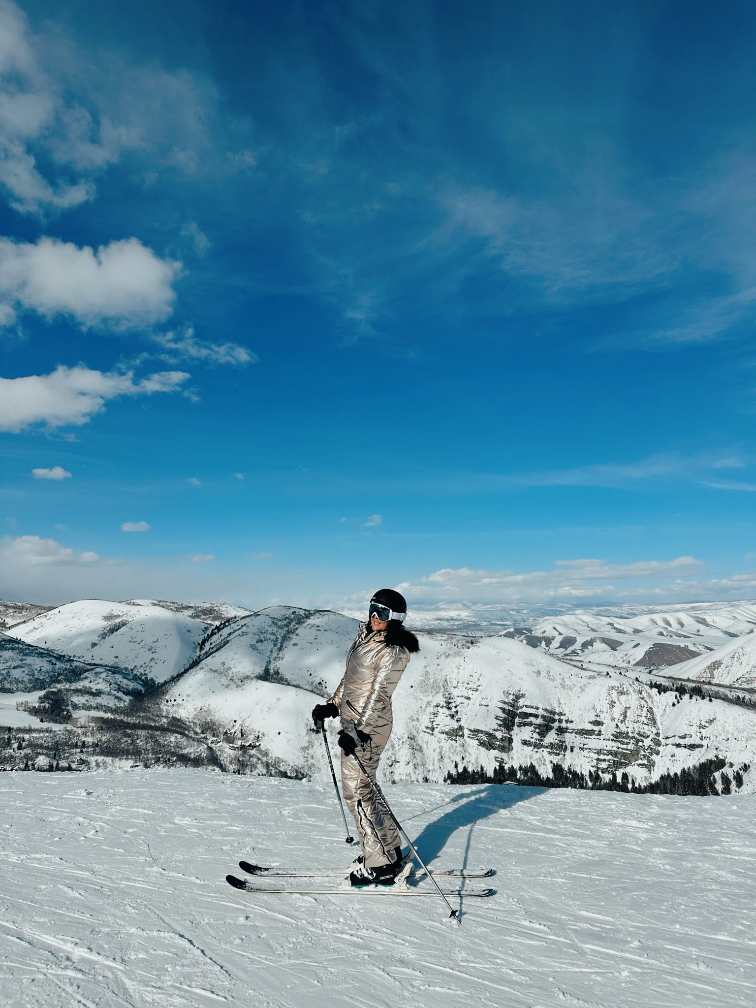 Metallic rose gold ski suit 

#LTKtravel #LTKsalealert #LTKstyletip