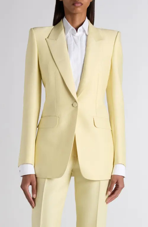 TOM FORD Strong Shoulder Wool & Silk Radzimir Jacket in Pale Lemon at Nordstrom, Size 4 Us | Nordstrom