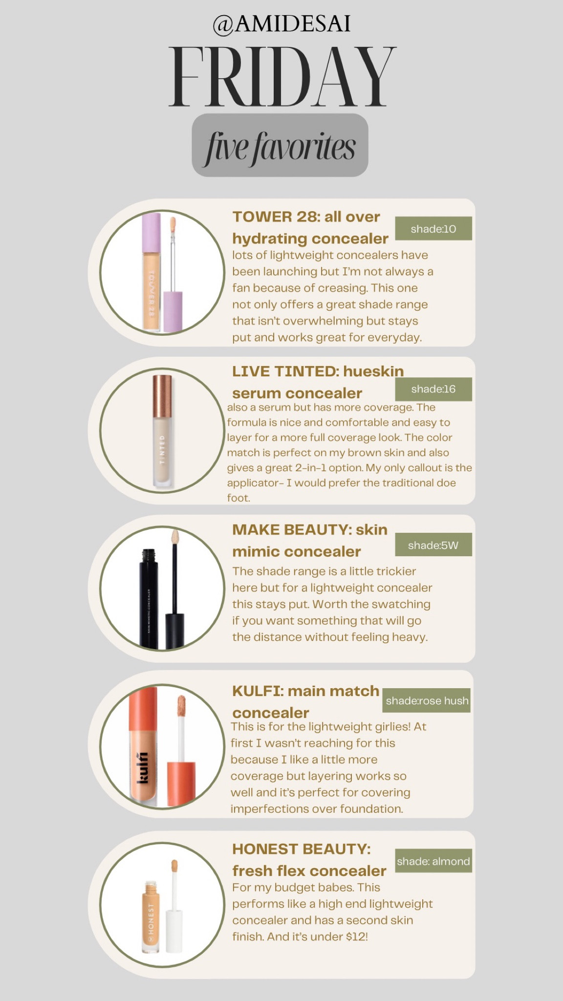 Friday 5 favorites! My favorite concealers right now for every skin! 

#LTKbeauty