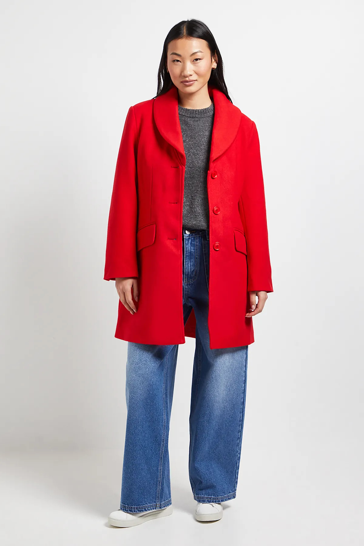 Petite Funnel Collar Single Breasted Midi Coat | boohoo (US & Canada)