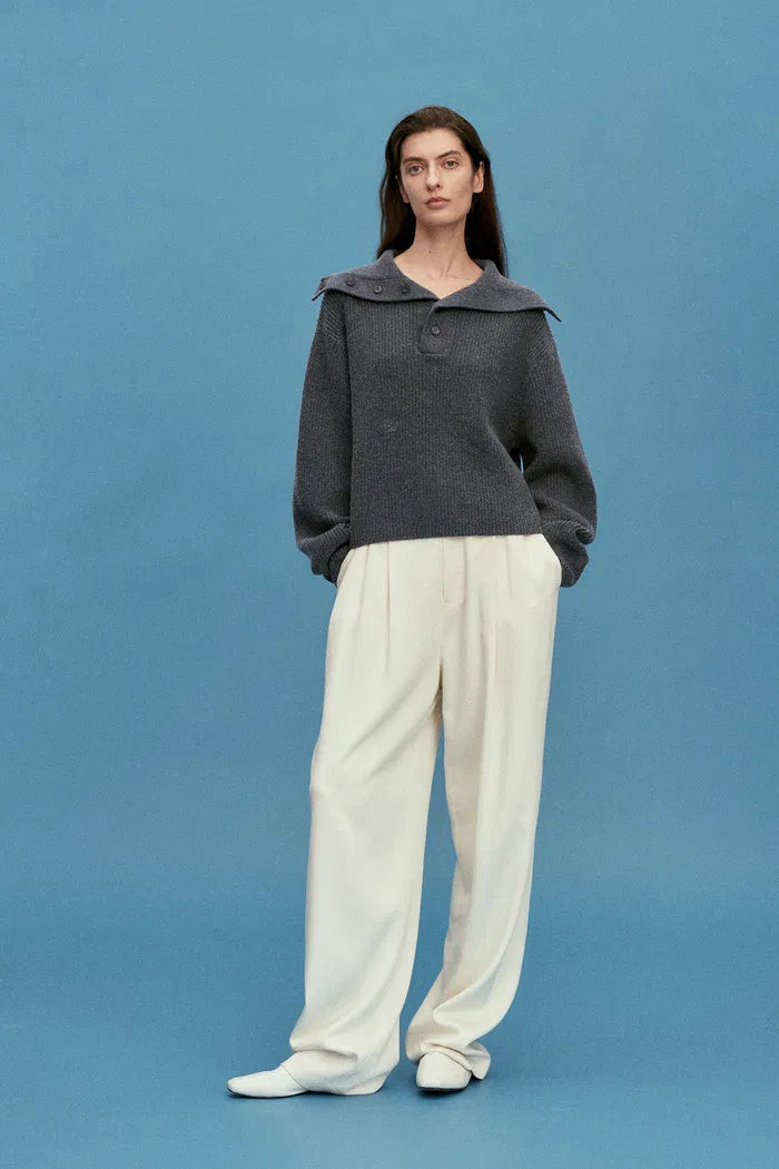 Perina Oversized Collared Pullover in Wool-Cotton Blend Knit | Fabrique