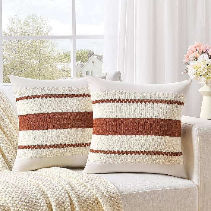Fancy Homi Set of 2 Rust Boho Decorative Throw Pillow Covers 20x20 Inch for Couch Bed Sofa, Aesth... | Amazon (US)