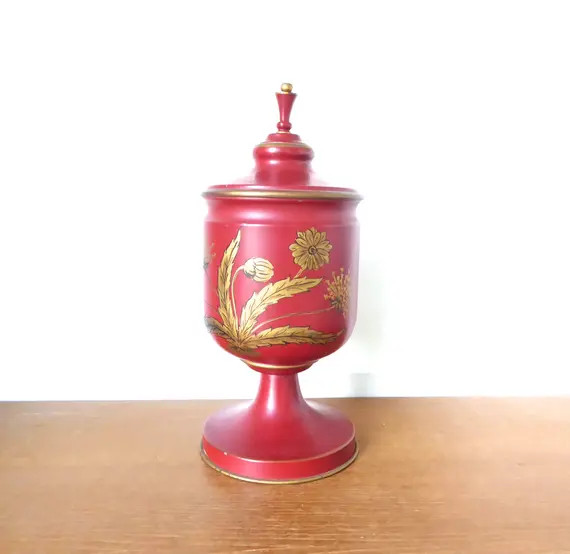 Red and Gold Toleware Urn With Removable Lid Can Be Turned - Etsy | Etsy (US)