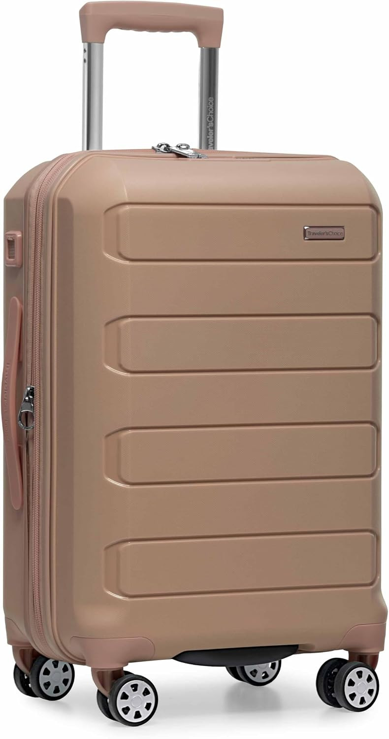 Traveler's Choice Pagosa Hardshell Expandable Luggage with Spinner Wheels, Latte Beige, 22-Inch Carry-on | Amazon (US)