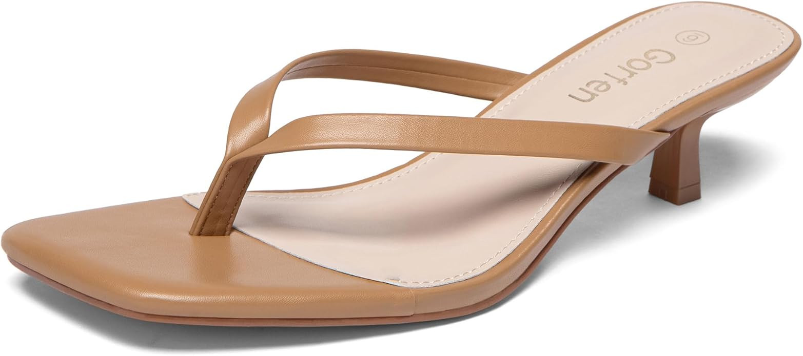 Women's Kitten Heel Sandals Square Toe Slip on Flip Flop Heels 2 Inch Thong Sandals Party Dress H... | Amazon (US)