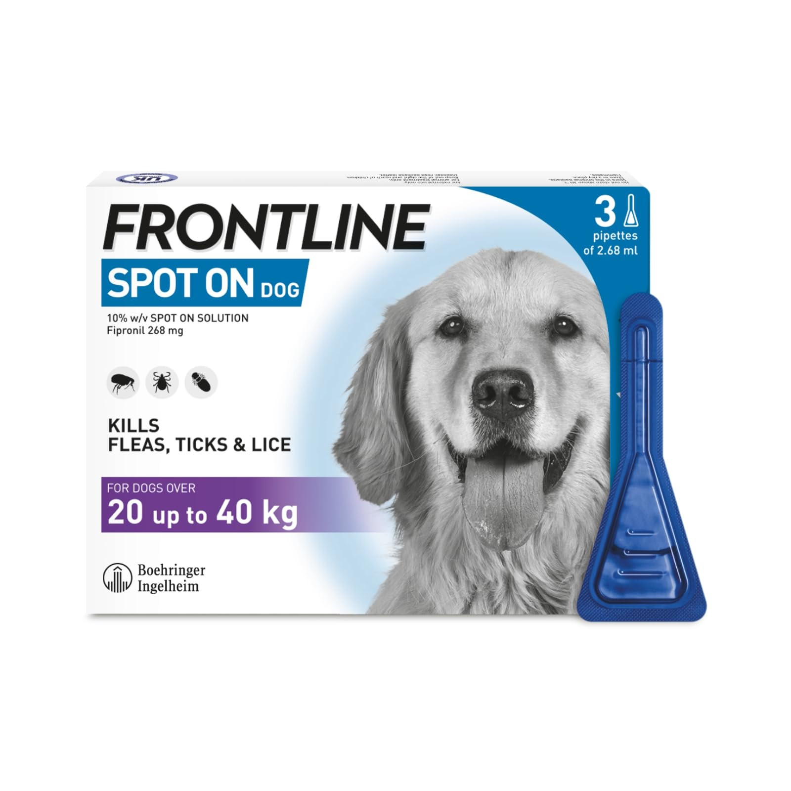 FRONTLINE Spot On Flea & Tick Treatment for Large Dog (20-40kg) 3 Pipettes | Amazon (UK)