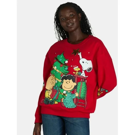 Peanuts Snoopy Women s Holiday Light Up Sweatshirt | Walmart (US)