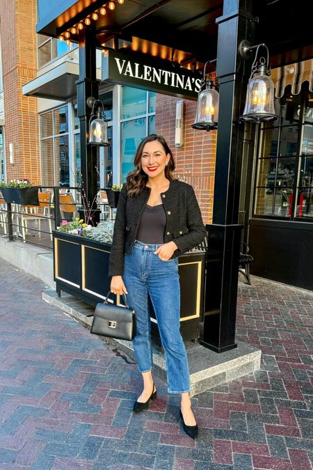 I wore this outfit to meet my friend out for dinner the other night❤️ I love mixing dressy and more casual pieces together especially when I am not sure what to wear. Also, this was my first time wearing these pointed toe sling backs and they are so comfortable right out of the box. I definitely want to get them in nude next time they go on sale. 

#classyoutfit #whatiwore #slingbacks #tweedjacket #datenightoutfit #abercrombiestyle #dressycasual #ladyjacket 

#LTKitbag #LTKstyletip #LTKshoecrush