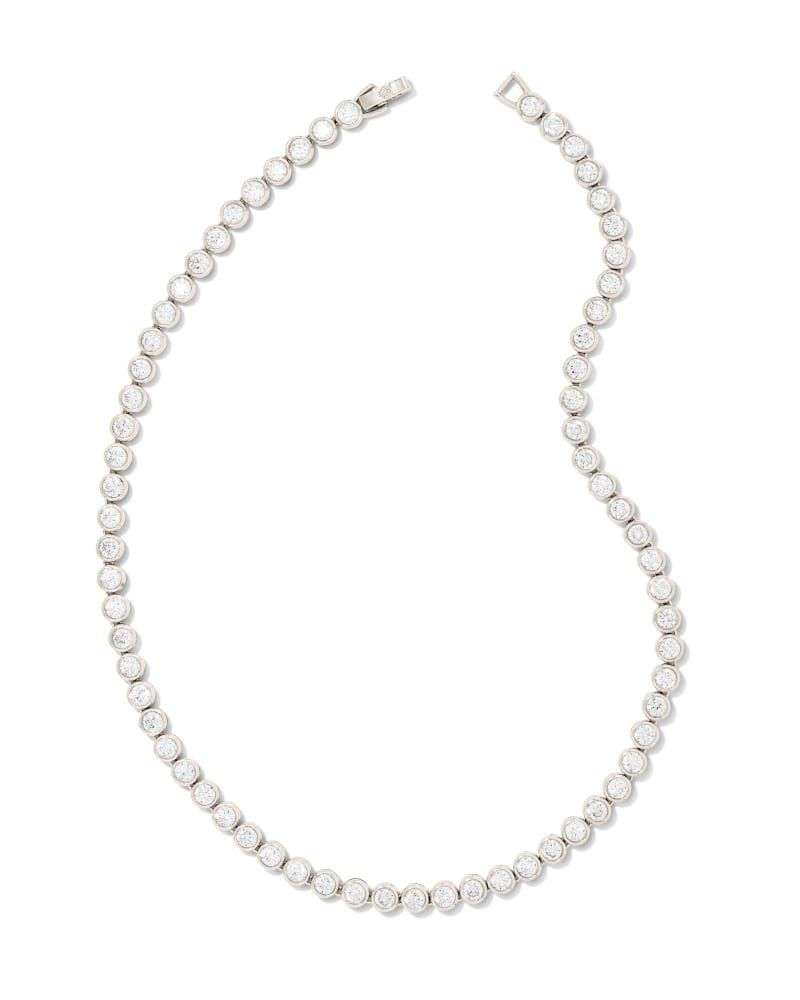Carmen Bright Silver Tennis Necklace in White Crystal | Kendra Scott