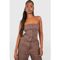 Womens Pocket Detail Zip Up Corset - Brown - 12 | boohoo (US & Canada)