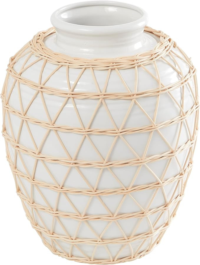 Deco 79 Ceramic Handmade Decorative Vase Centerpiece Vase with Woven Rattan Exterior, Flower Vase... | Amazon (US)