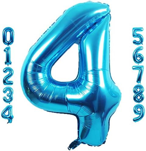 40 inch Blue Number 4 Balloon, Big Size Digit Foil Mylar Helium Balloons for Birthday Party Celeb... | Amazon (US)