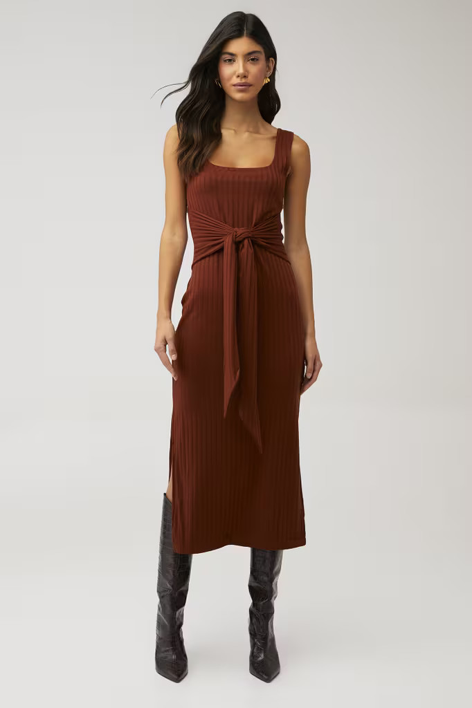 LALEH WAIST TIE MIDI DRESS | FashionPass