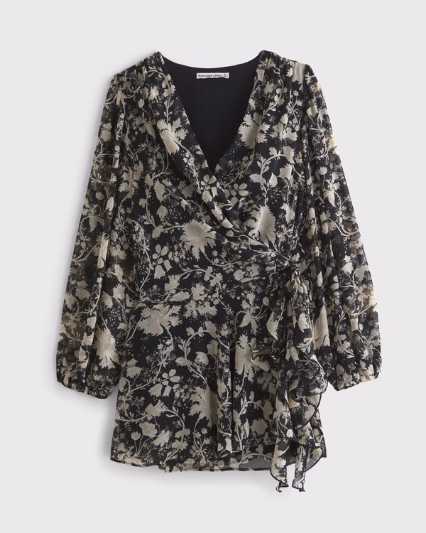 Women's Long-Sleeve Plunge Wrap Mini Dress | Women's Dresses & Jumpsuits | Abercrombie.com | Abercrombie & Fitch (US)