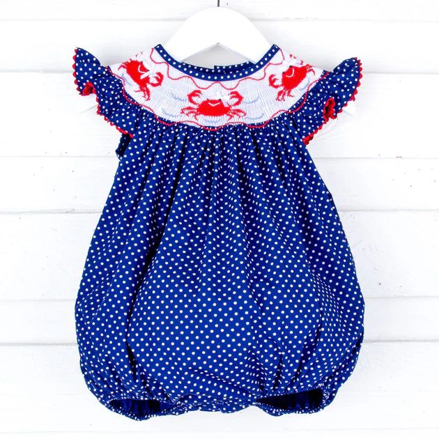 Silly Crab Royal Blue Smocked Angel Sleeve Bubble | Classic Whimsy