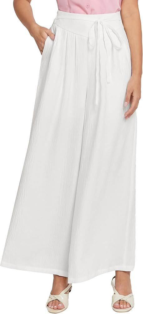 Belle Poque Women's High-Waisted Wide Leg Palazzo Pants - Elastic Waist, Flowy Boho Casual Summer... | Amazon (US)