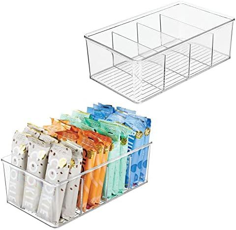 mDesign Plastic Food Storage Organizer Bin Box Container - 4 Compartment Holder for Packets, Pouches | Amazon (US)