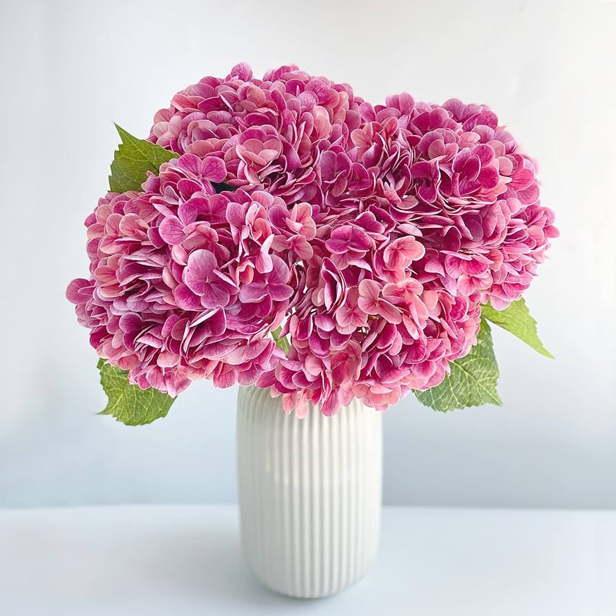 YalzoneMet 3 Pcs 21 in Artificial Rose Pink Hydrangea Flower Natural Lifelike Real Touch Faux Flo... | Amazon (US)