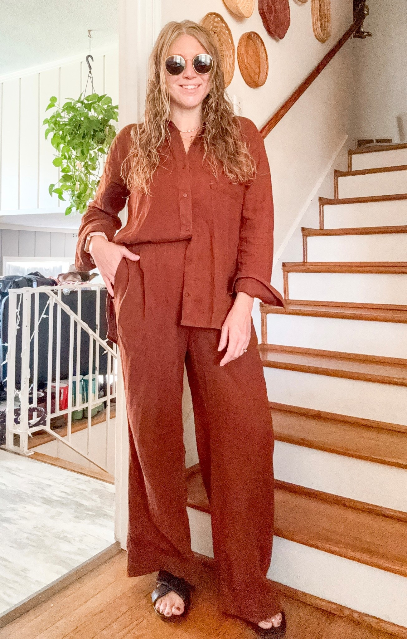 Outfit set. Neutral colors means it’s easy to mix and match. Goes with everything! Fall colors but loose, light material for warm fall days in the south. Perfect for the beach, travel or vacation. Linen blend set. Linens blend lounge set. 

#LTKTravel #LTKSeasonal #LTKFindsUnder50