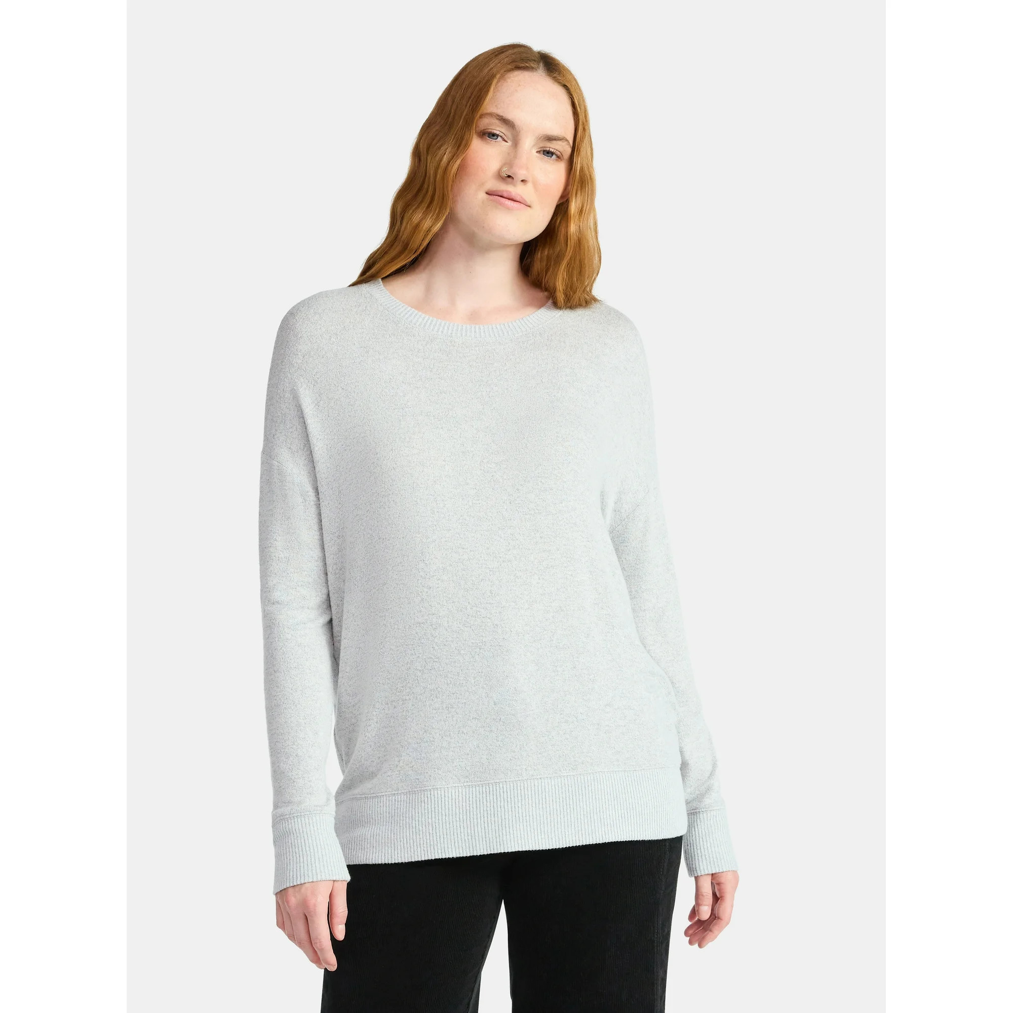 Time and Tru Women's Hacci Knit Tee with Long Sleeves, Sizes XS-XXXL | Walmart (US)