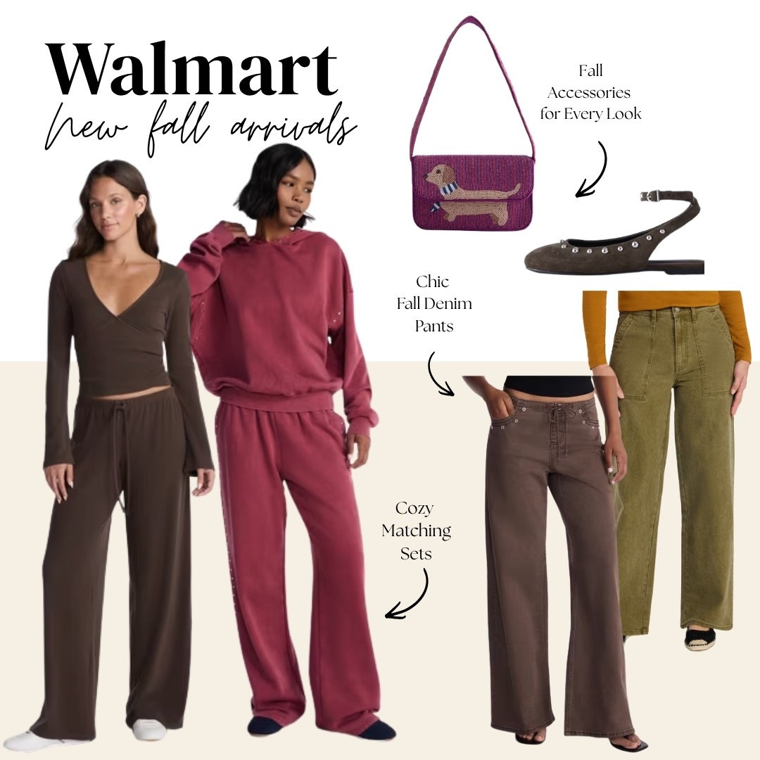Wamart's new fall arrivals are so good this round — these cozy matching sets in brown and berry are perfect for lounging in style, this dachshund beaded bag is the cutest fall accessory, studded ankle strap flats, and these chic wide-leg denim pants in brown and olive are exactly what i've been searching for

linking everything below

#LTKootd #LTKSeasonal #LTKTravel