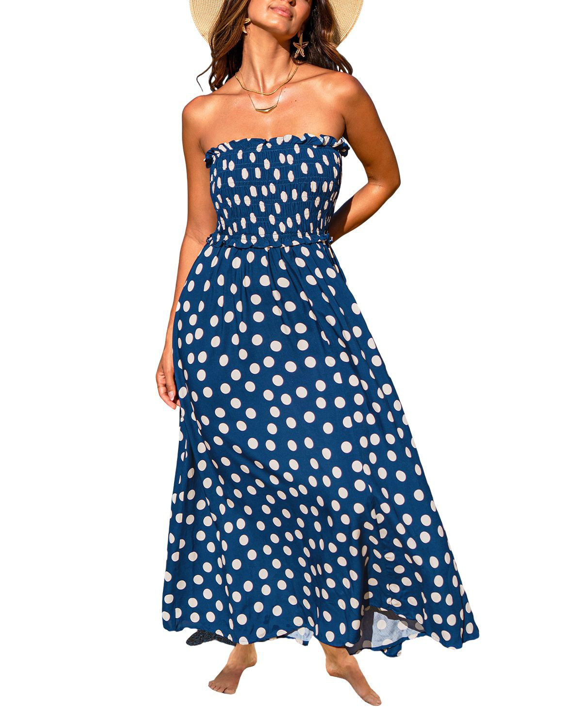 Cupshe Women's Out All Day Polka Dot Maxi Beach Dress - Dark blue | Macy's