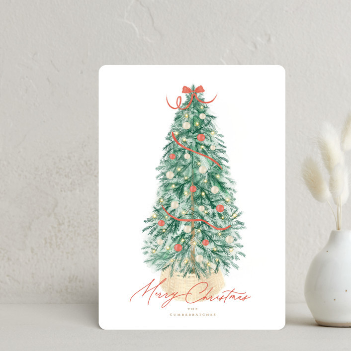 "Farmhouse Tree" - Customizable Holiday Petite Cards in Red by Tamara Hilje. | Minted