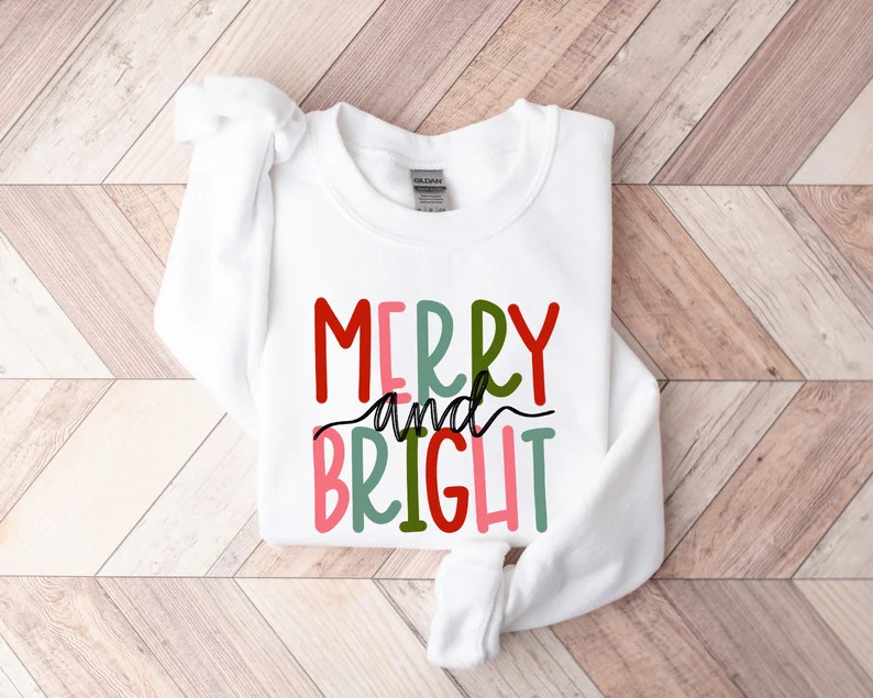 Merry and Bright Sweatshirt Christmas Sweatshirt Family - Etsy | Etsy (US)