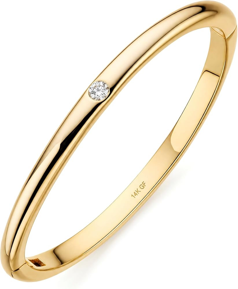 Gold Bangle Bracelets For Women,14k Gold Filled Bangle Bracelets,Chunky Hinged Bangle Bracelet,Ba... | Amazon (US)