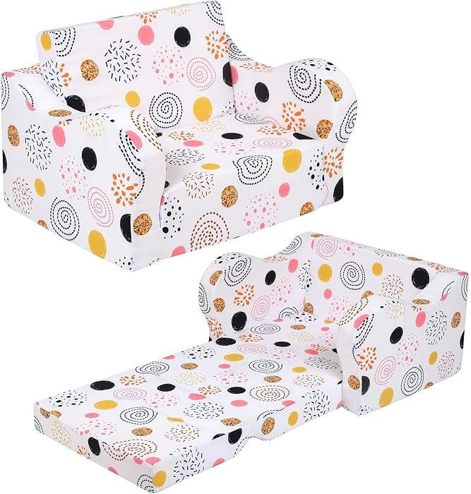 Kids Sofa, 2-in-1 Flip-Out Foam Couch, Foldable Soft Play Lounge Chair, White | Amazon (US)