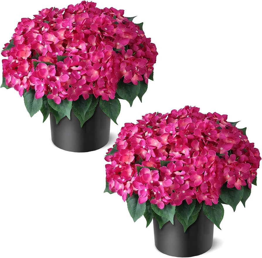 FOTEEWL Artificial Hydrangea Flower Topiary Trees - 2 Sets Faux Silk Flower Potted Plant, UV Resi... | Amazon (US)