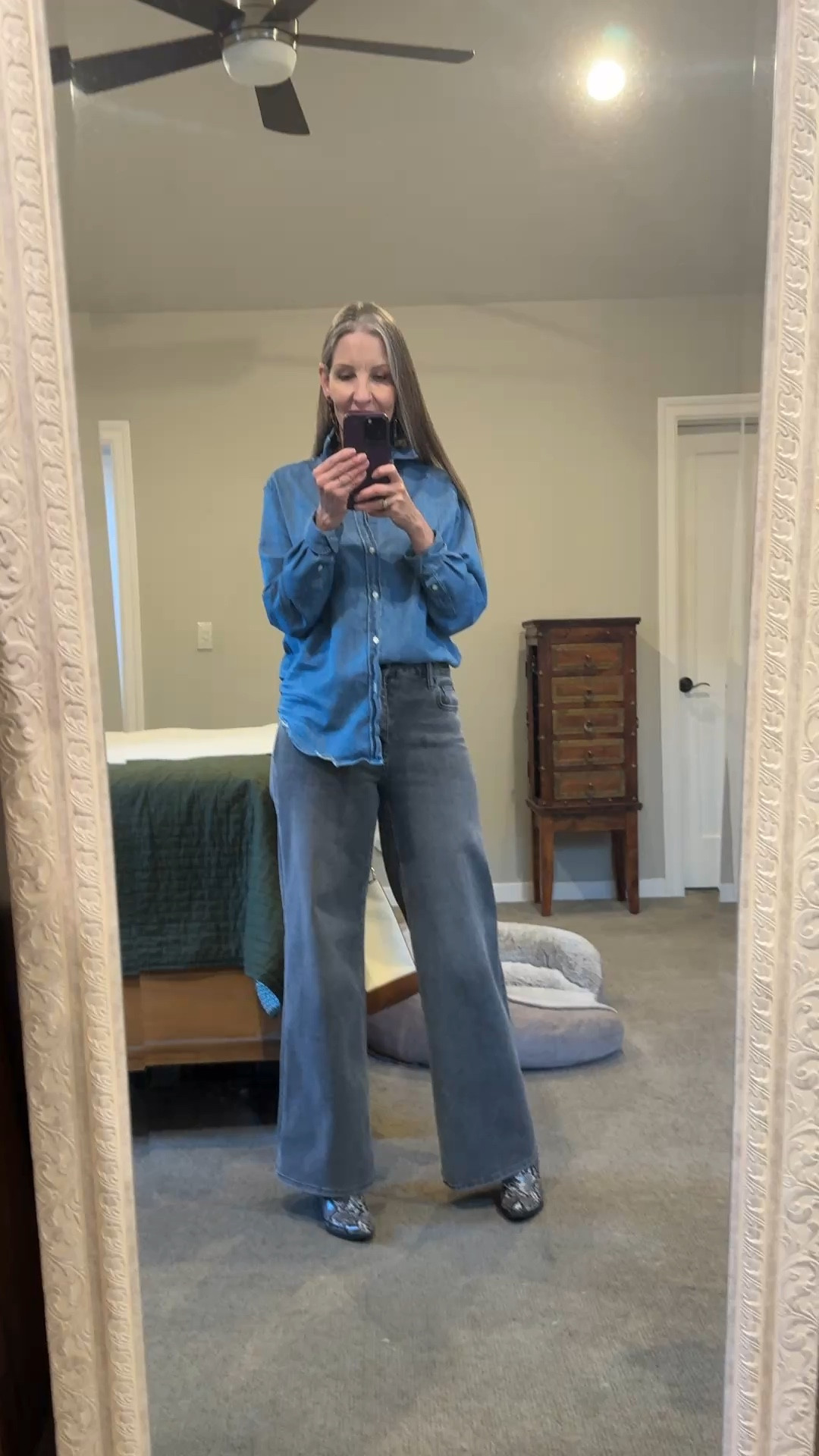 Double denim … blue & grey. #doubledenim #widelegjeans #denimshirt #minimaliststyle #effortlessstyle 

#LTKootd #LTKMidsize #LTKOver40