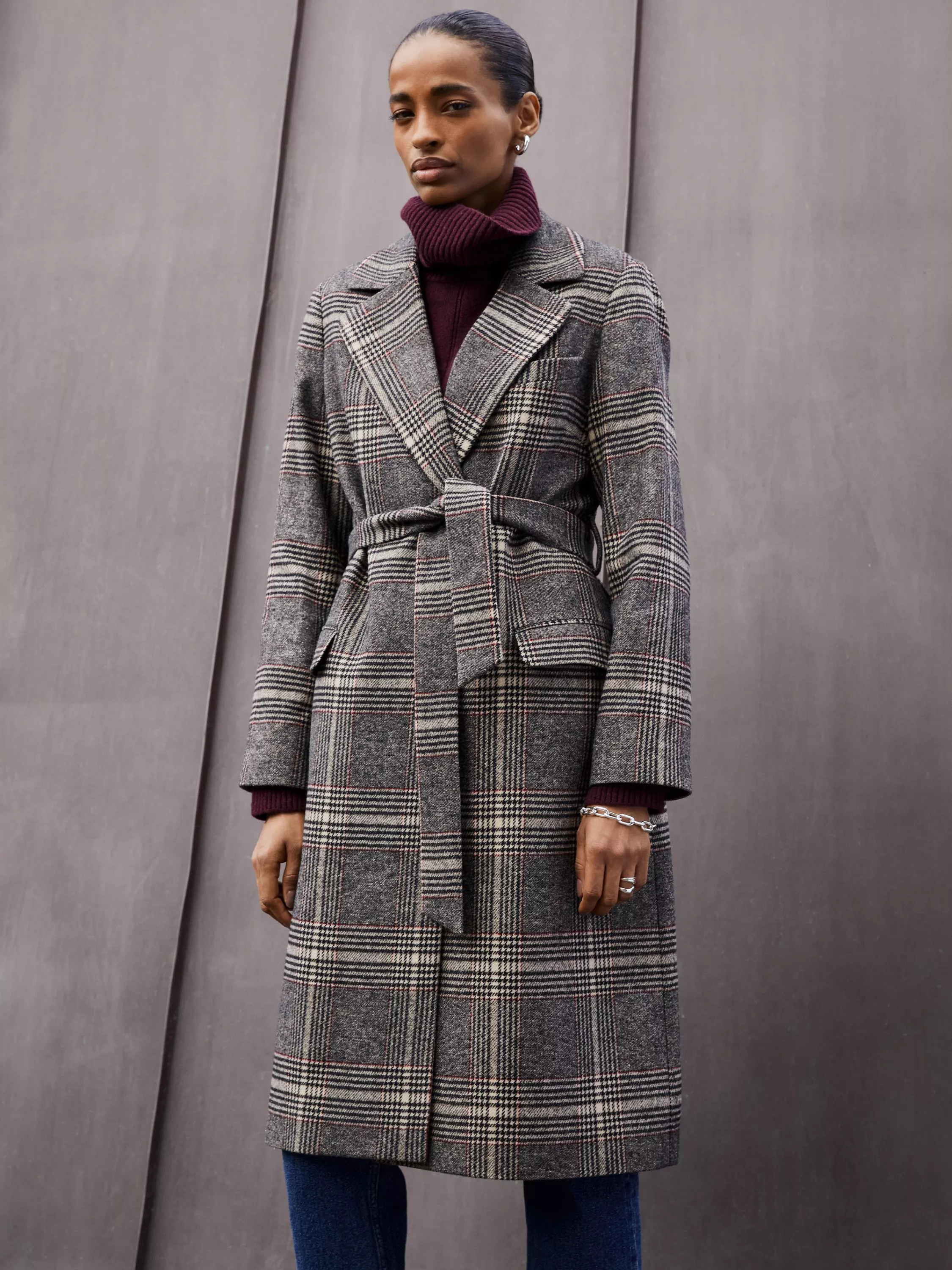 Baukjen Aye Wool Blend Check Coat, Brown Check | John Lewis (UK)