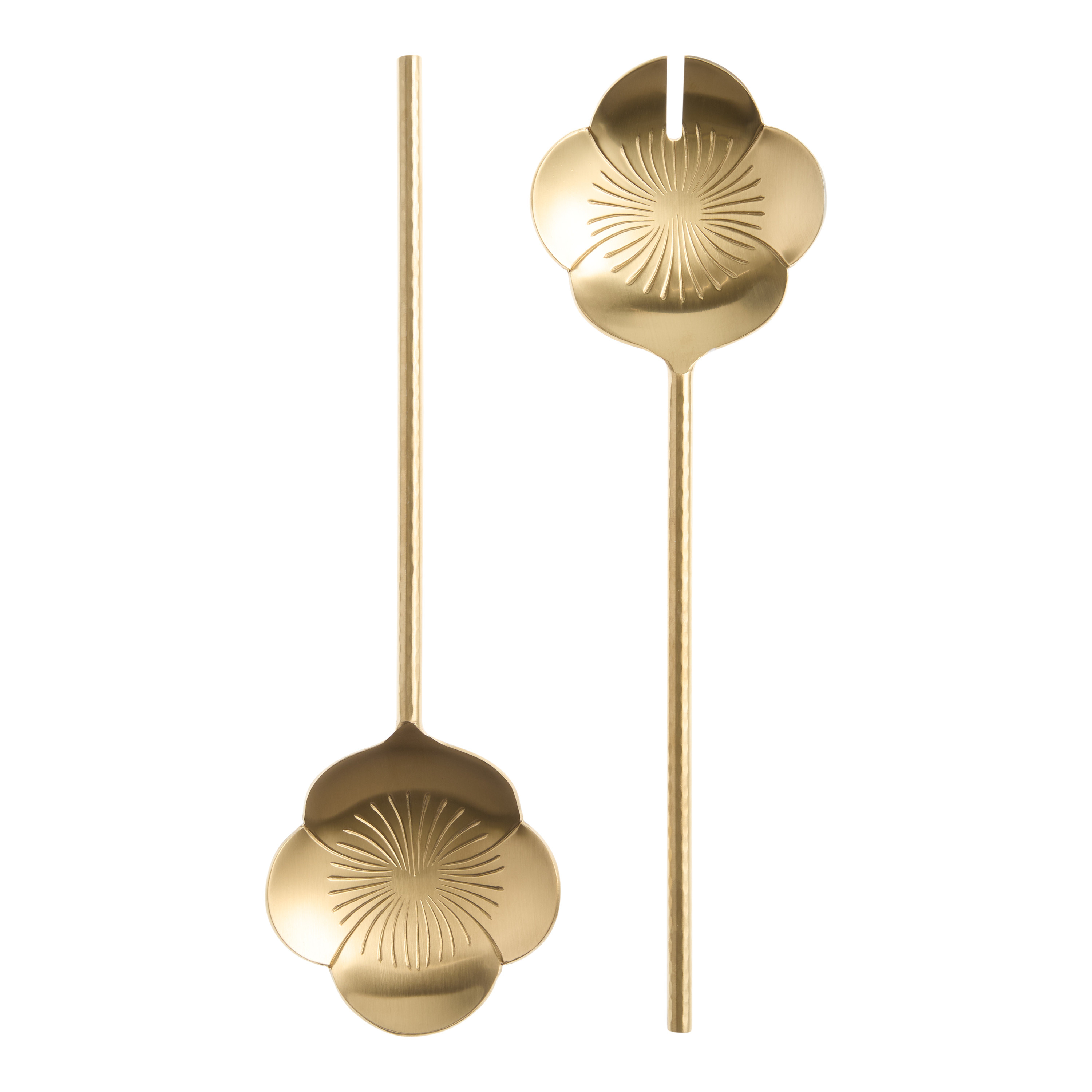 Gold Stainless Steel Stamped Flower Salad Servers 2 Piece Set | World Market