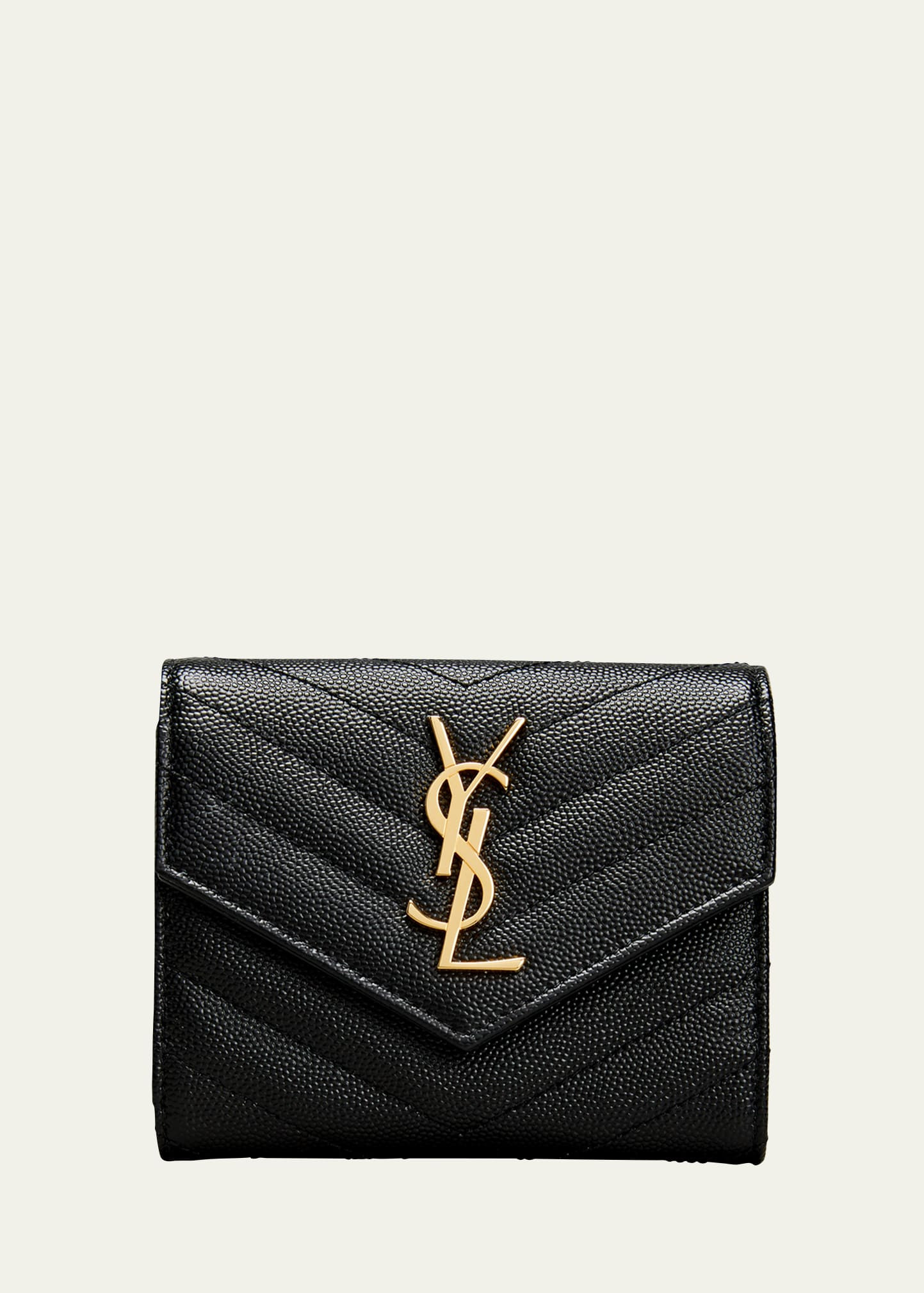 Saint Laurent YSL Monogram Trifold Wallet in Grained Leather | Bergdorf Goodman