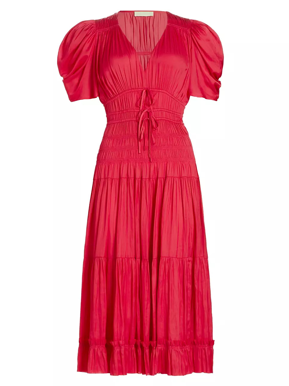 Daria Smocked V-Neck Midi-Dress | Saks Fifth Avenue