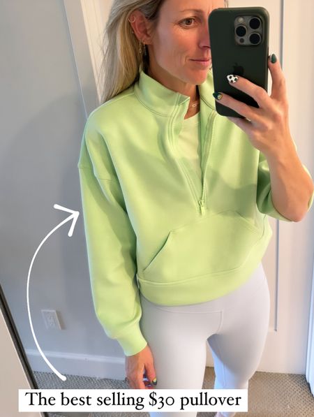 You need this half zip pullover!  I own three of the four colors.  It’s so soft, and a great fit.  I’m wearing an xs.  

#SpringOutfits #LimeGreen #GymOutfit #LoungeTop #LoungeOutfit #EveryDayOutfit #TravelOutfit 

#LTKfindsunder50 #LTKActive #LTKfitness