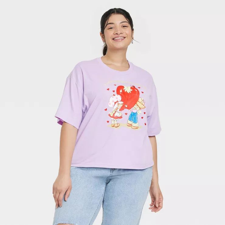 Women's Strawberry Shortcake Short Sleeve Cropped Graphic T-Shirt - Purple | Target