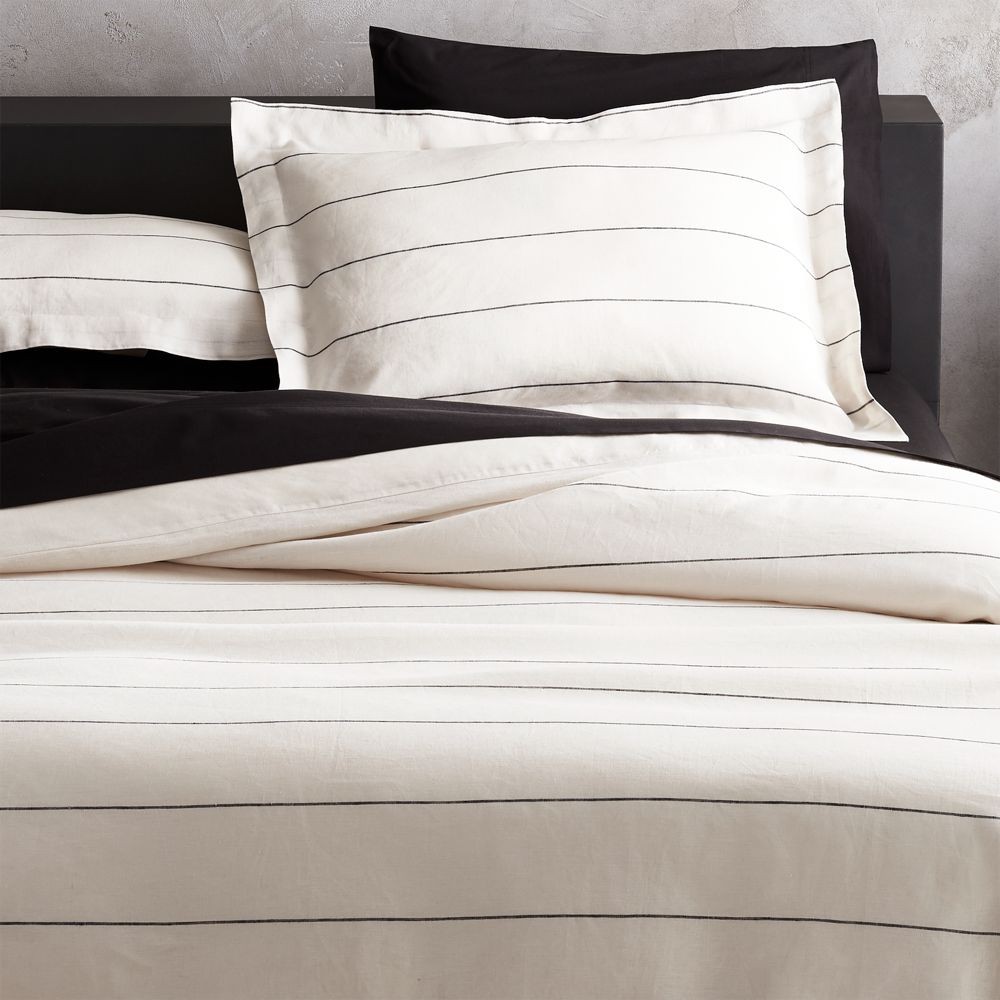 Linen Pinstripe Duvet Cover Full/Queen | CB2