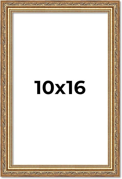 Poster Palooza 10x16 Frame Gold Antique Solid Pine Wood Picture Frame with UV Acrylic Plexiglass,... | Amazon (US)